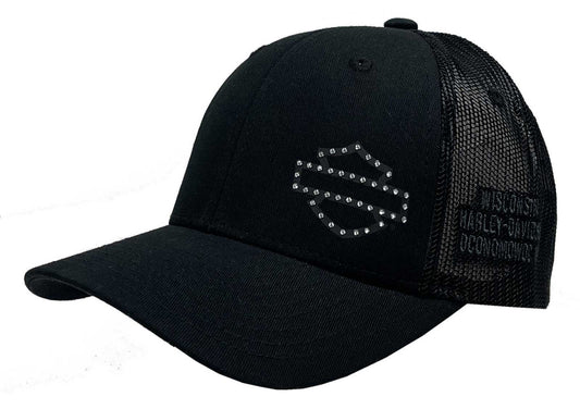 Women's Rhinestone B&S Ponytail Curved Bill Mesh Cap