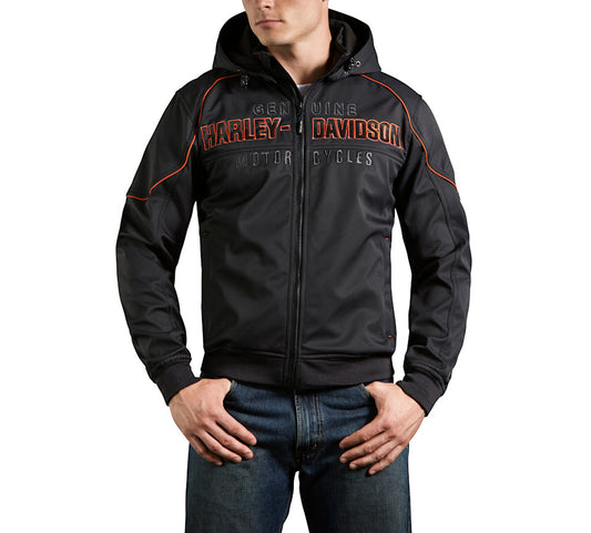 HARLEY-DAVIDSON MENS BLACK IDYLL WINDPROOF SOFT SHELL JACKET