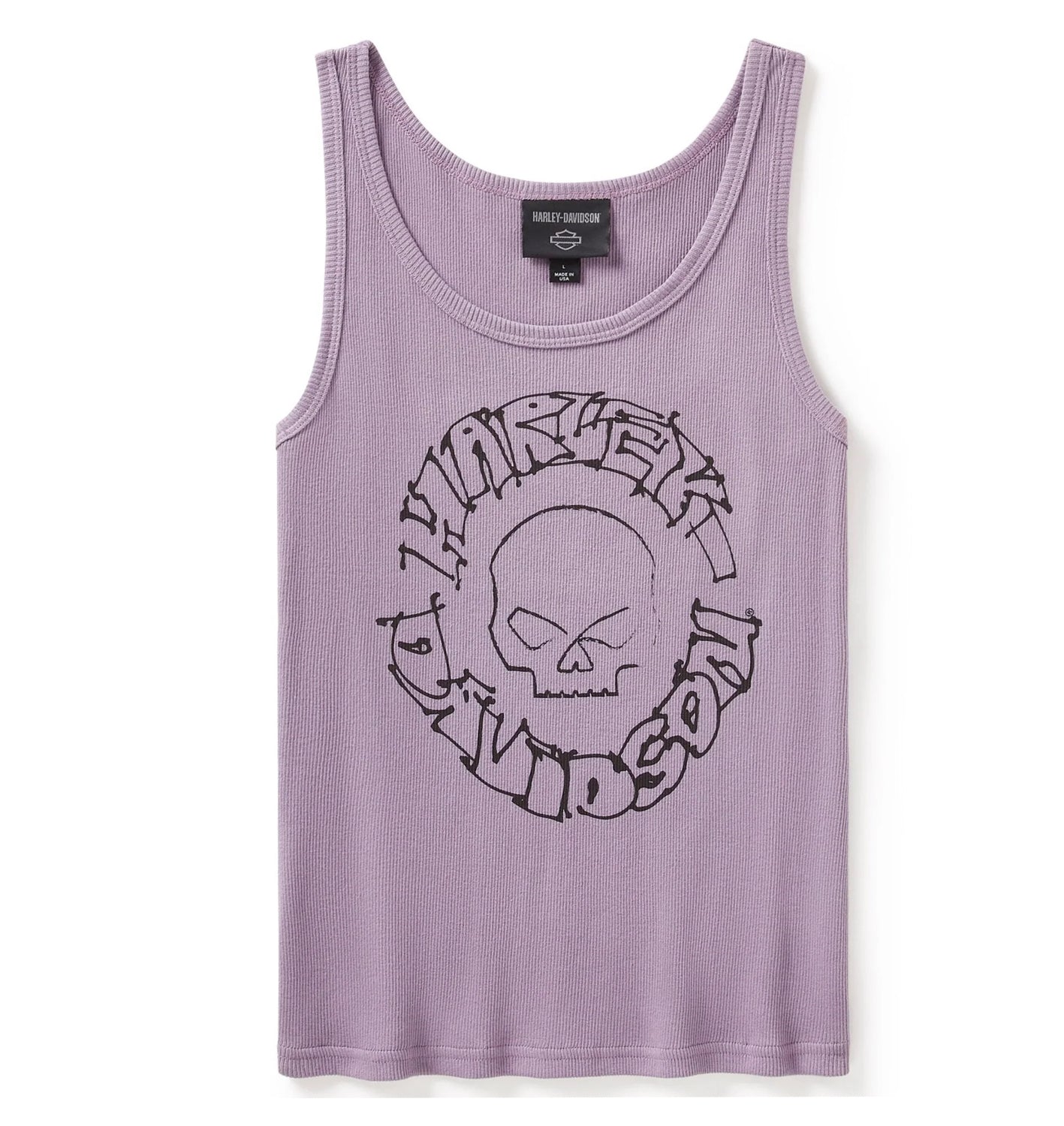Willie G Circle Skull Sketch Ladies Art Ribbed Tank- purple