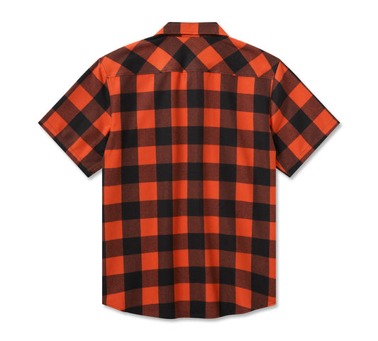 Men's H-D Standard Short Sleeve Plaid Shirt - Harley Black & Vintage Orange
