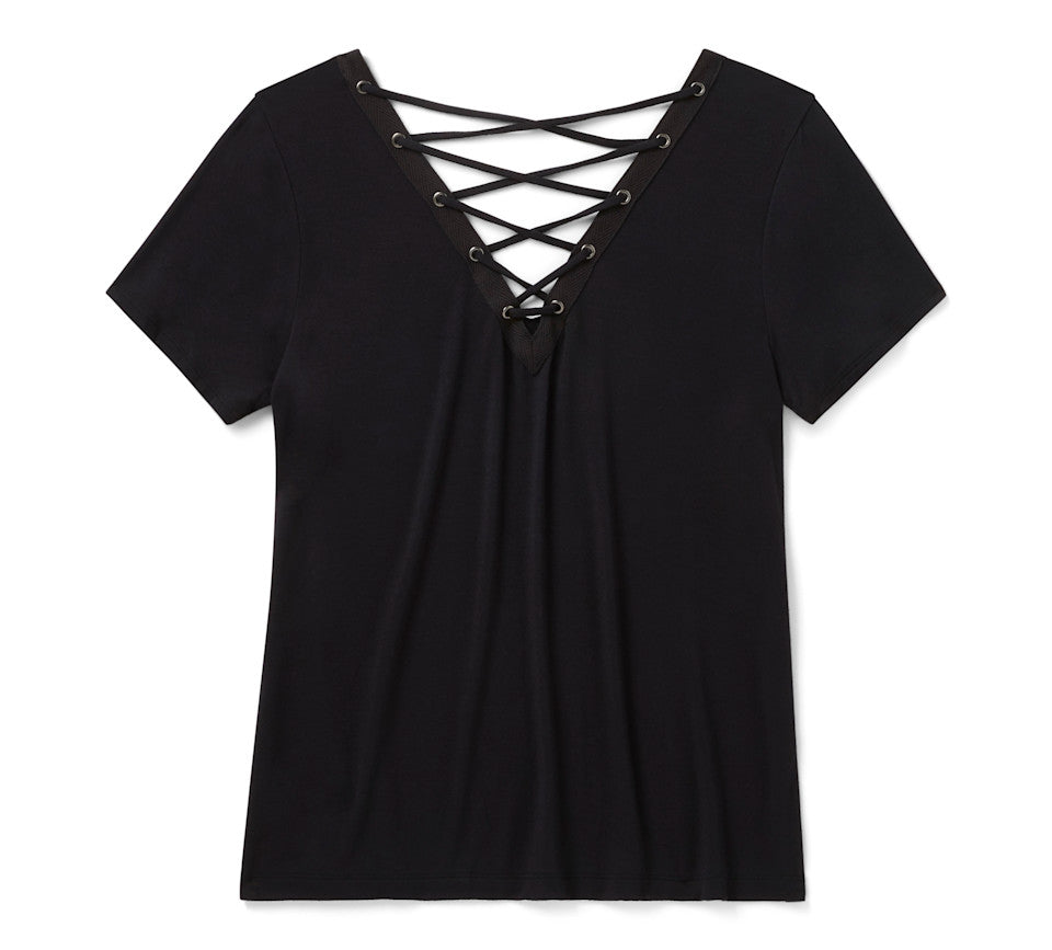 Women's Bling H-D® Afterlife Short Sleeve Laced Back Tee