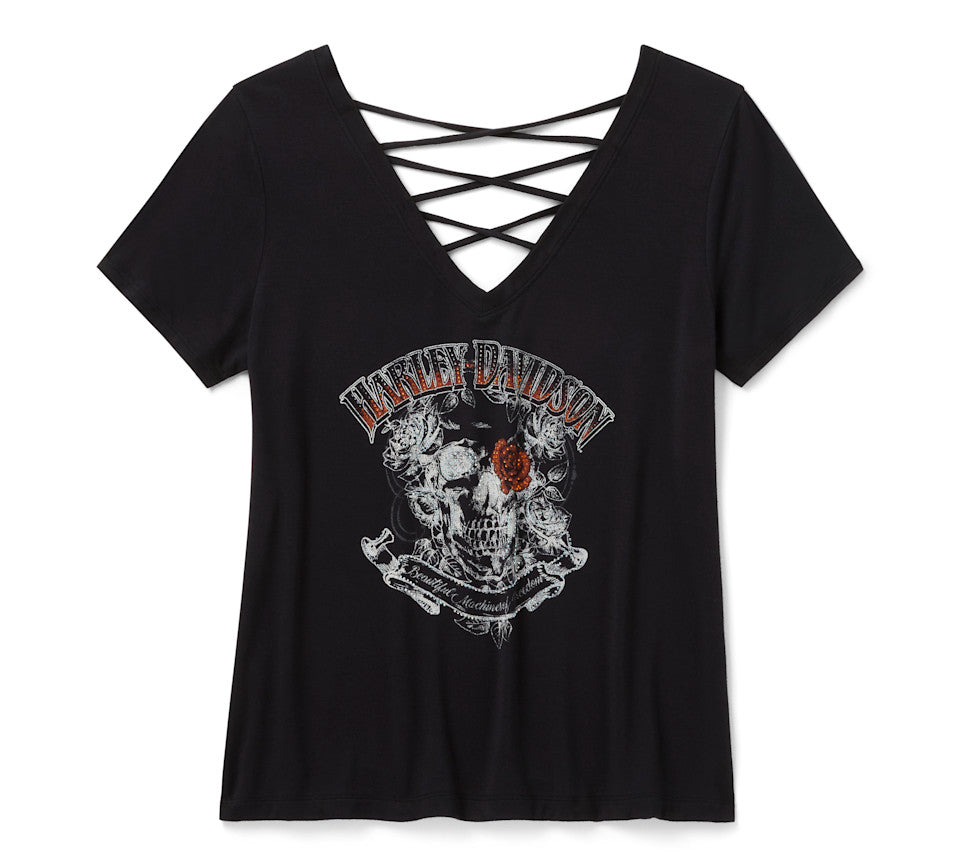 Women's Bling H-D® Afterlife Short Sleeve Laced Back Tee