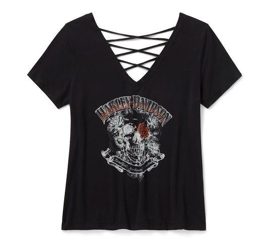 Women's Bling H-D® Afterlife Short Sleeve Laced Back Tee