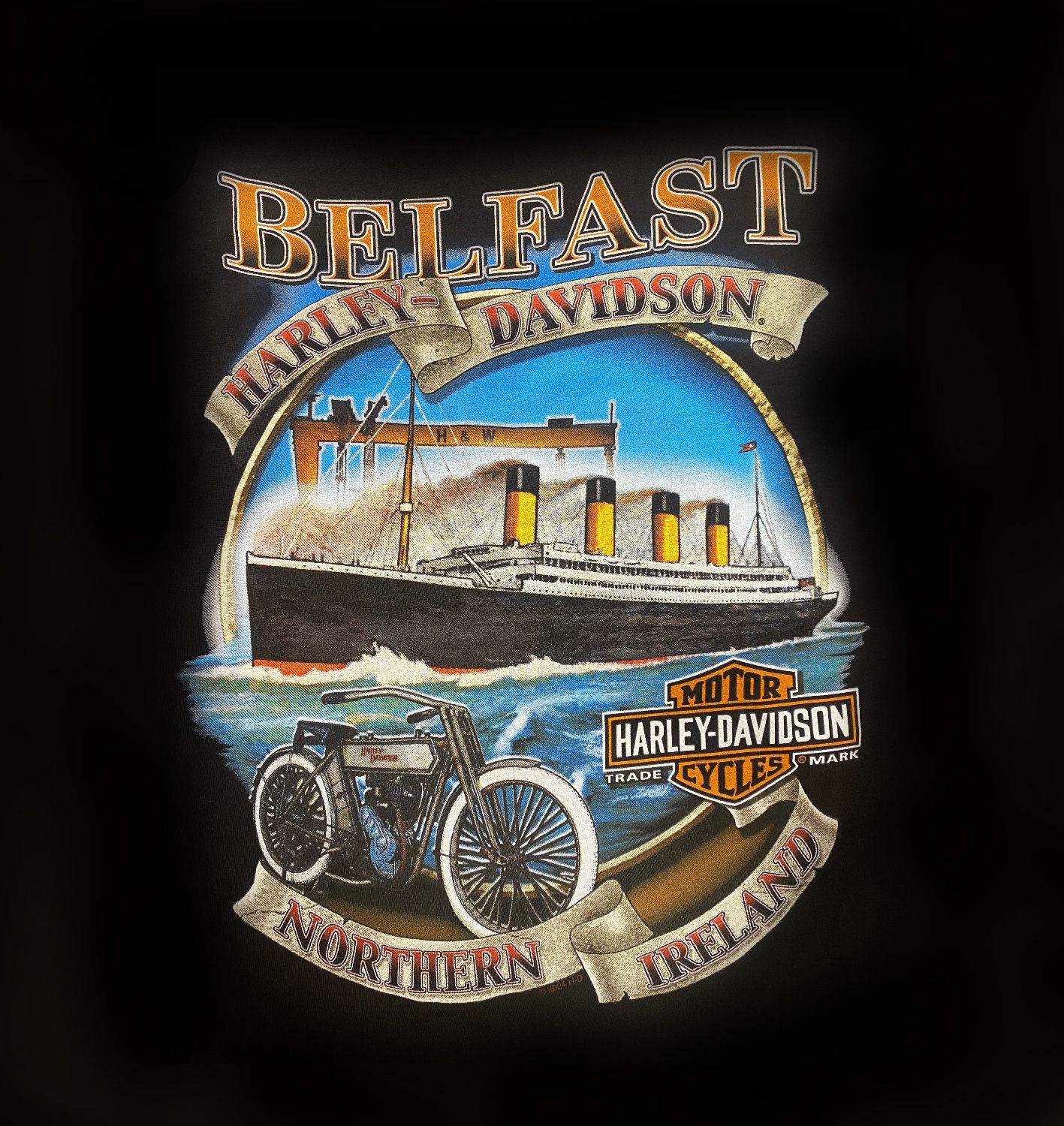 BELFAST HARLEY-DAVIDSON B&S ON BLACK  DEALER TEE